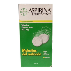 Aspirina 500 mg 60 Tabletas Efervescentes Acido Acetilsalicilico Individual — SKU 7501008496725