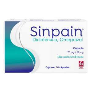 Sinpain Diclofenaco/Omeprazol 75 mg/20 mg 10 Capsulas — SKU 7501300422262